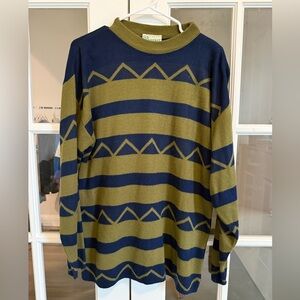 Vintage Parfait Knit Sweater Geometric Zigzag Olive Green Size L Grunge 90’S